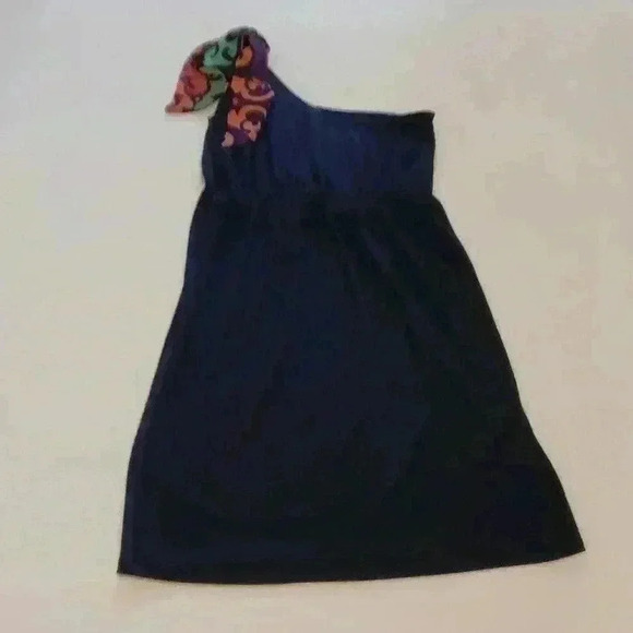 Judith March Dresses & Skirts - Judith March dress | One Shoulder | Navy | Colorful bow | Size Small